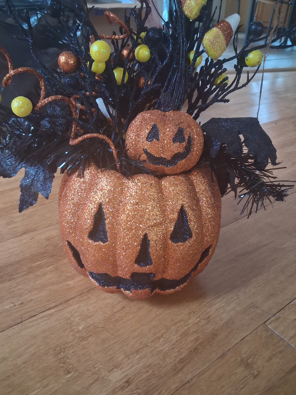 Source Unknown Orange Glitter Jack-O'-Lantern Floral Accent